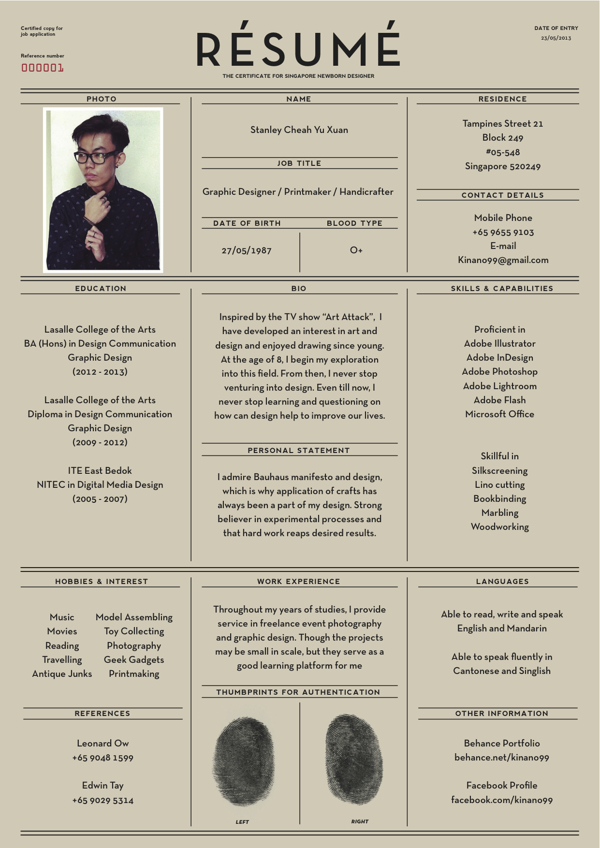 Virginia Duran Blog- Creative Portfolios and Resumes- Yu Xuan  Stanley Cheah