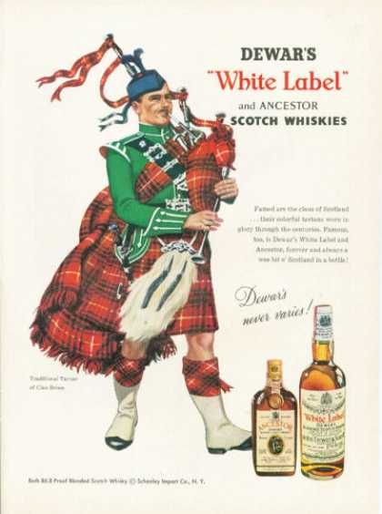 Virginia Duran Blog- Beautiful Print Ads from the Mad Men Period- Dewar’s White Label Scotch Ad Bruce Clan Bag Pipes (1959)
